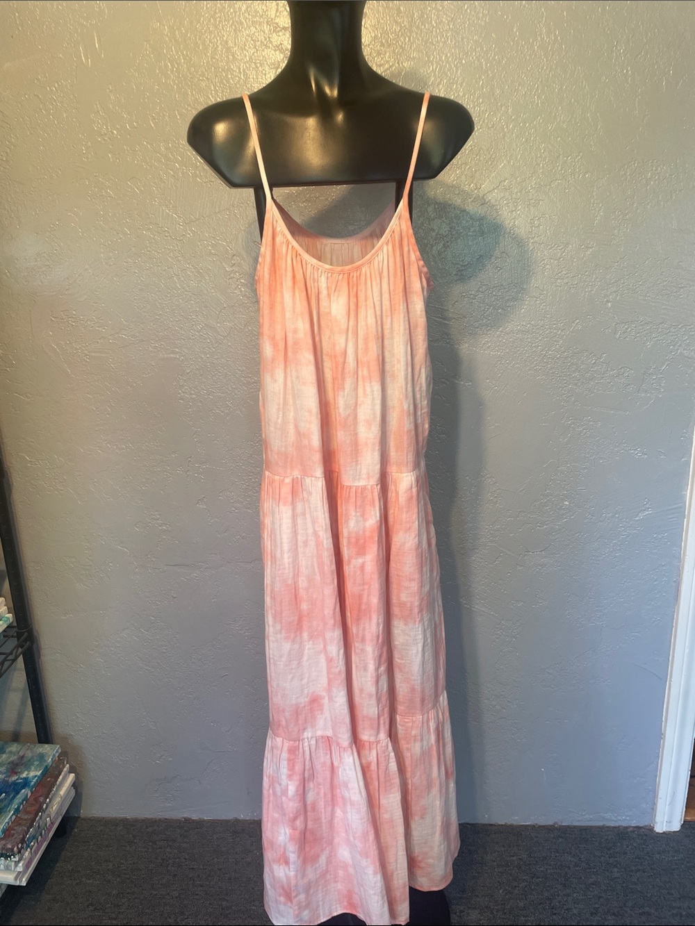 Sleeveless Pink Tie-Dye Maxi Dress cotton